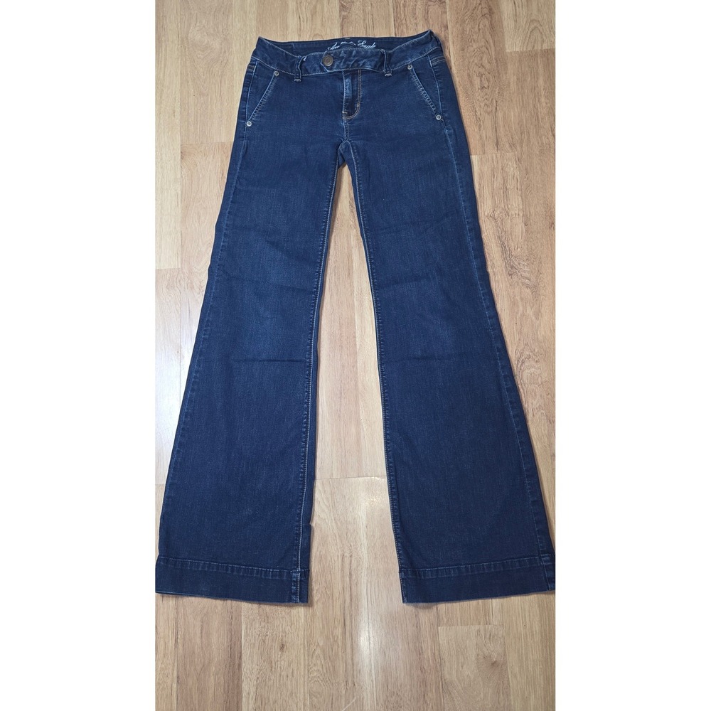 American Eagle Stretch Dark Wash Flare Leg Low Rise Jeans Blue Womens
